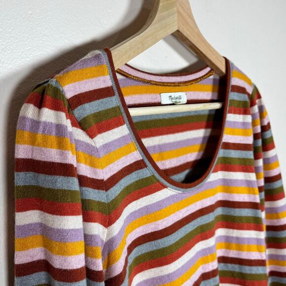 Madewell Striped Puff-Sleeve Scoopneck Top Twee Y2K Multicolor 70s - Picture 4 of 11
